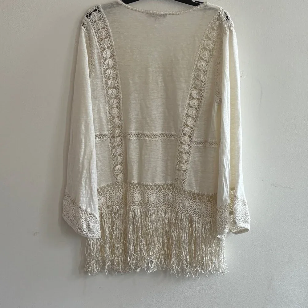 Calypso St. Barth Linen Tunic Boho Crochet Fringe | Small - Picture 2 of 6